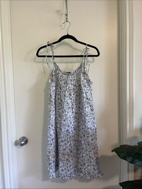 J. Crew Blue and White Floral Tie-Shoulder Nightdress